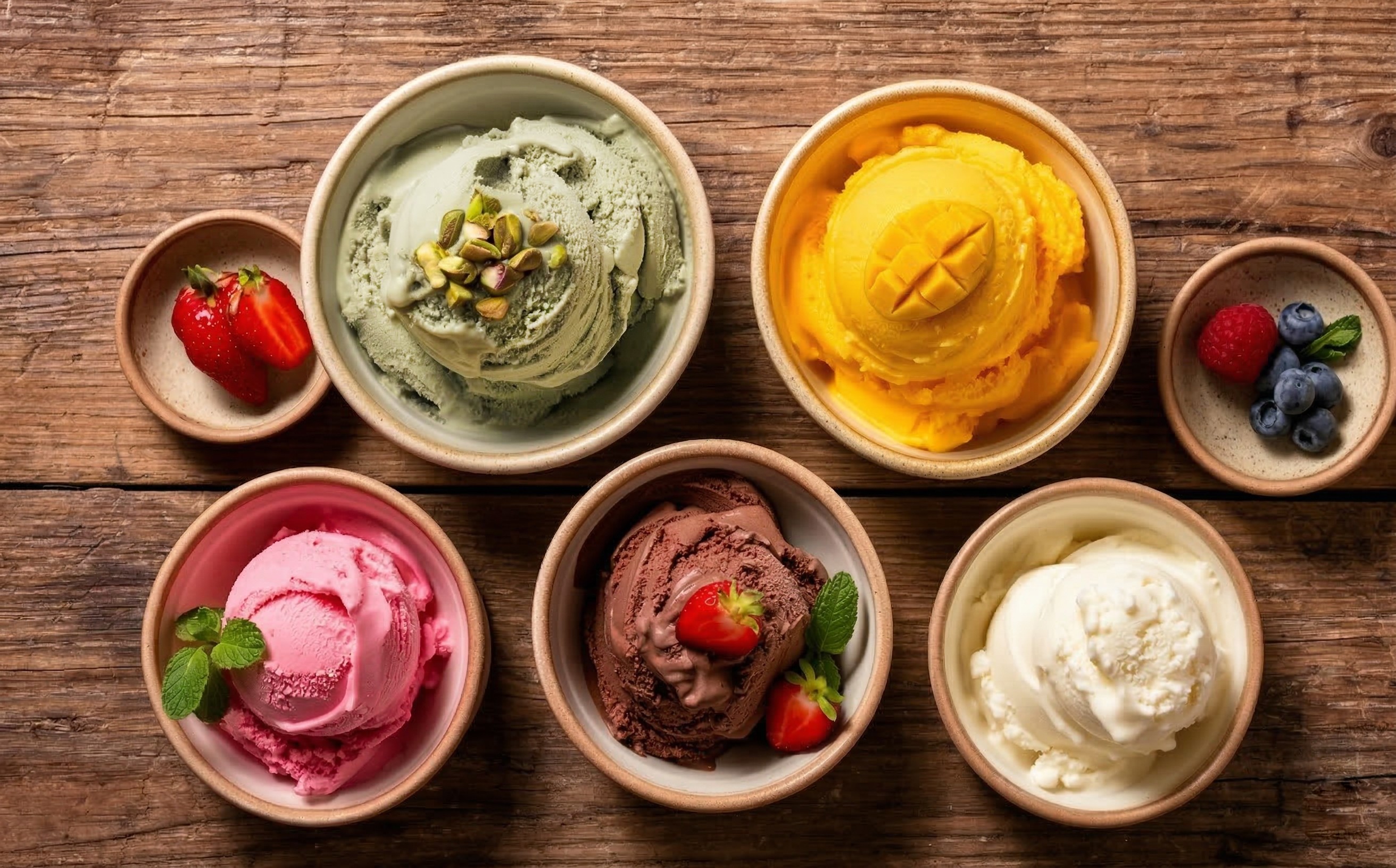 Variedade de sabores de gelato artesanal